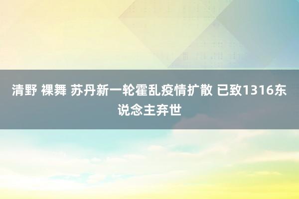 清野 裸舞 苏丹新一轮霍乱疫情扩散 已致1316东说念主弃世